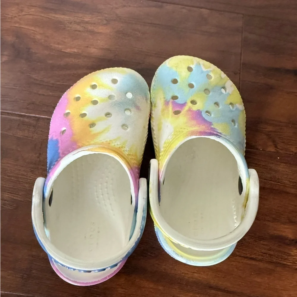 CROCS Kids Pastel Shoes in Yellow, Blue, and Pink-Size 5- Like New